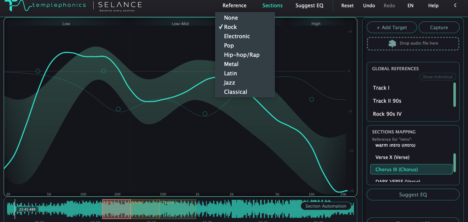 SELANCE target reference zone and audio curve