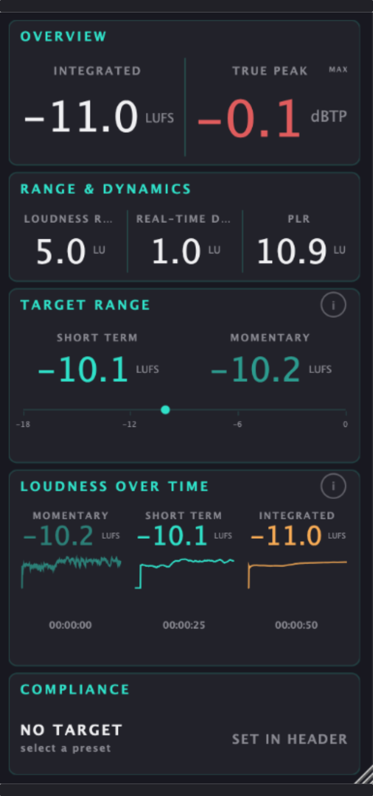 LoudMeter metrics panel