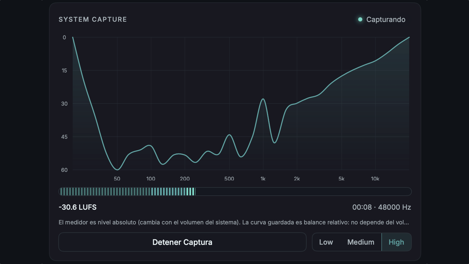 SELANCE Capture live tonal balance curve